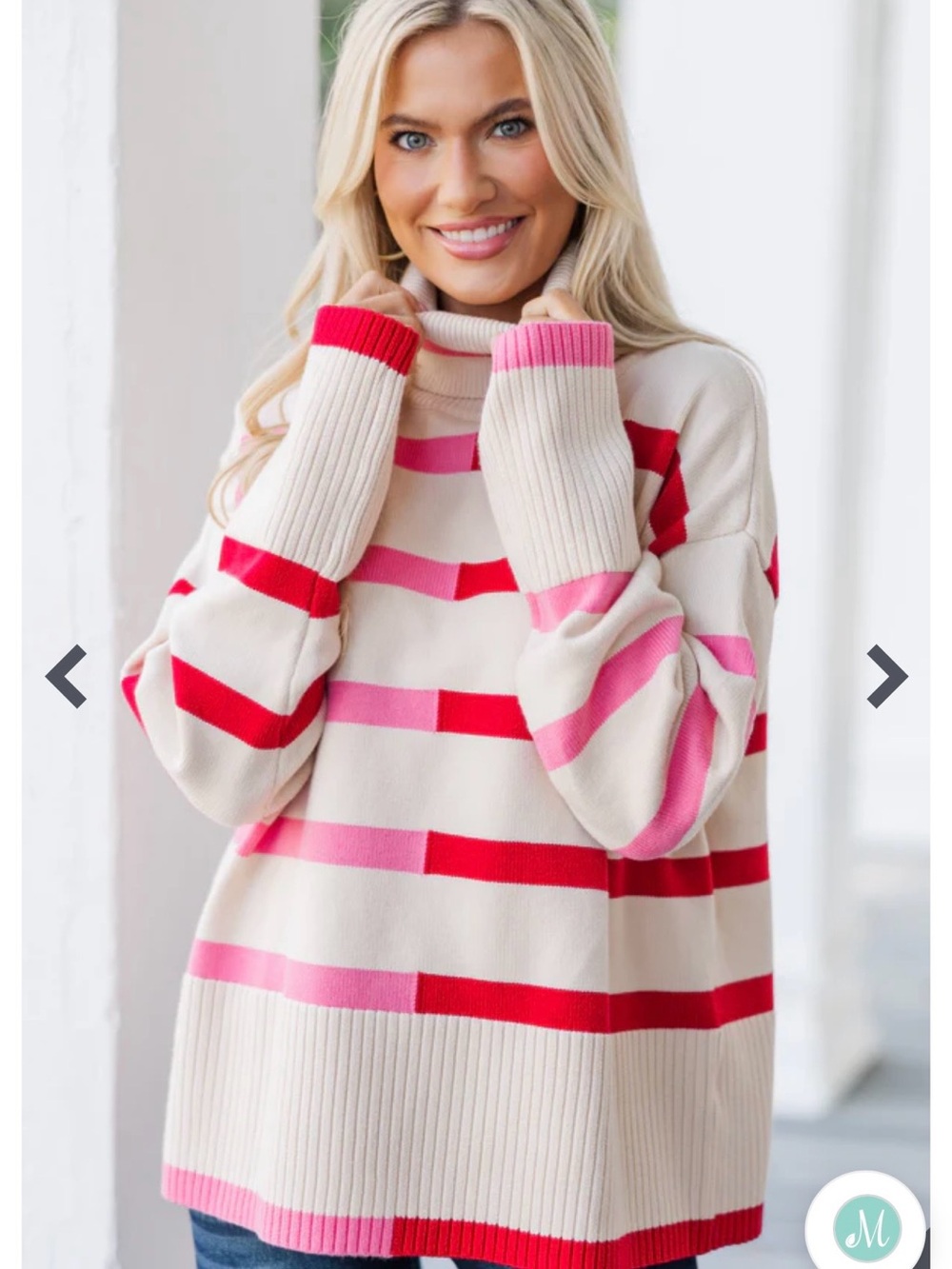 Have Your Fun Pink/Red Striped Turtleneck Sweater